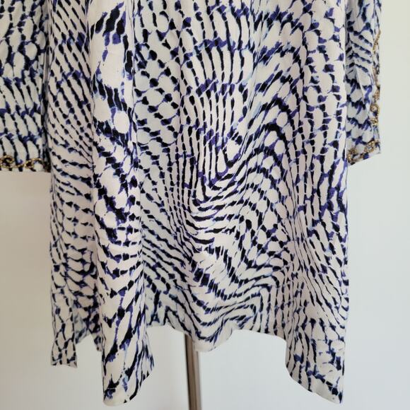 Soft Surroundings South Beach Tunic Beaded Lace Up Blue White Women Large - Picture 7 of 15